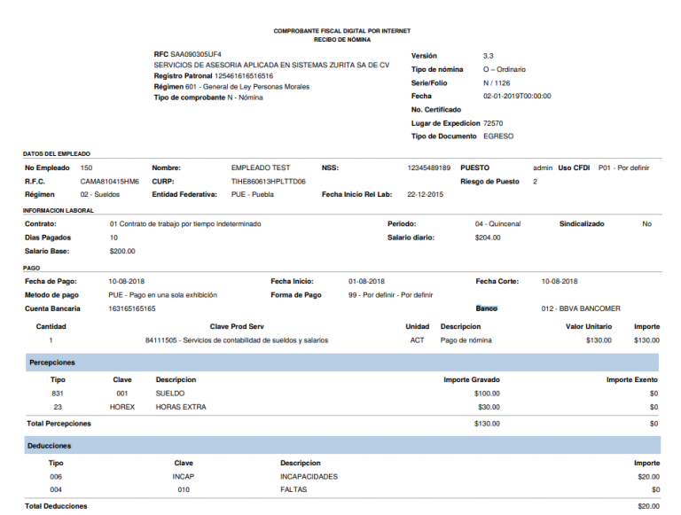 Recibos De Nómina Facturación Electrónica Cfdi 8705